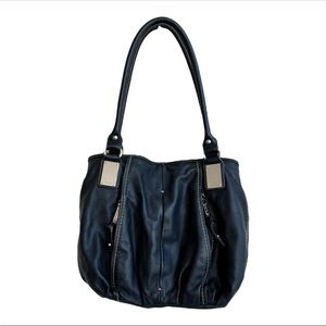 Tignanello Black Leather Large Purse Hobo Shoulder Bag 90s Retro